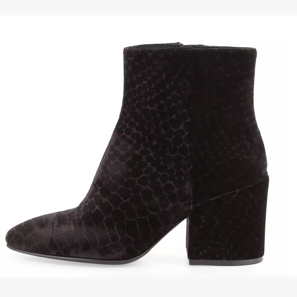 Ash Erica Snake Embossed Black Velvet Block Heel Ankle Boot Size 5